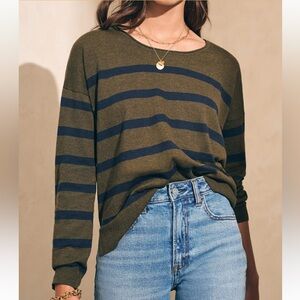 Faherty Golden Hour Crewneck Sweater in Olive Green & Navy Striped